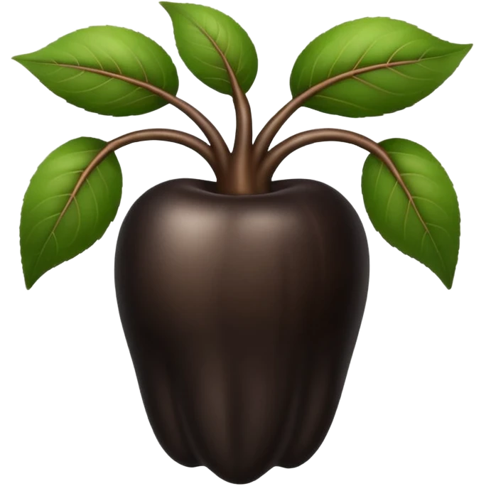 A black ginseng root (heuksam), in Apple iPhone emoji style. Dark brown-black glossy color, subtle texture on the root, elegant curves, vibrant but natural tones, smooth gradients, clean simple shapes, no outlines, slight 3D depth.
 emoji