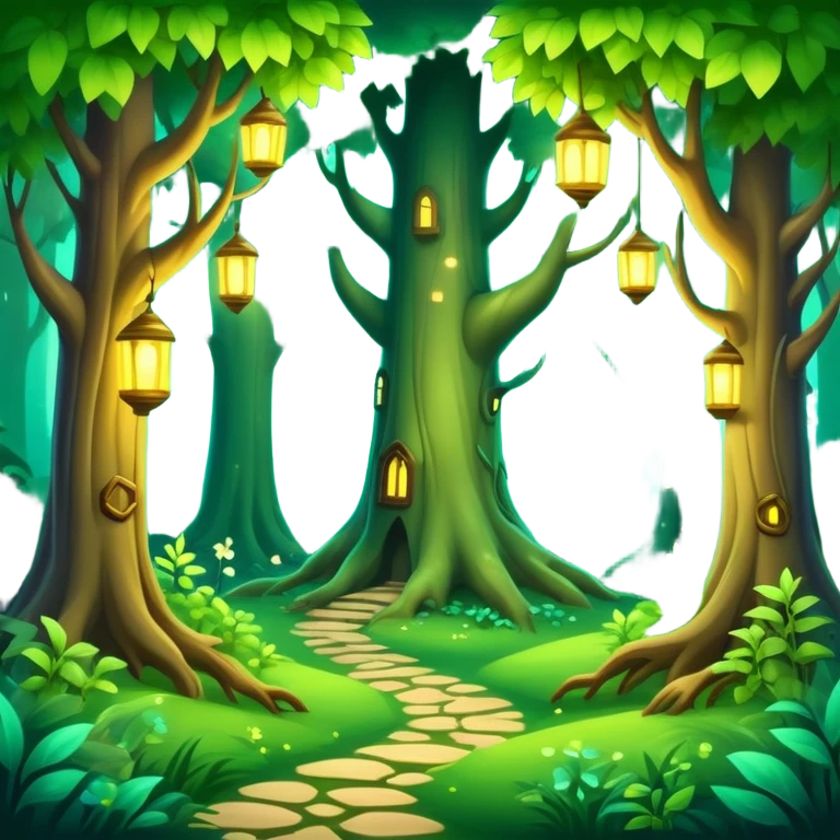 enchanted forest scene with lush green trees and magical glowing accents emoji