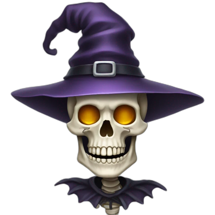 skeleton wearing a witch hat emoji