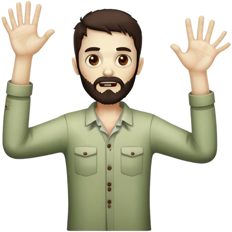 zombie with hands raised in celebration, dark brown hair and short full beard emoji