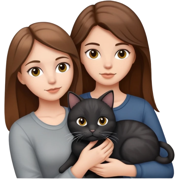 White girl brown hair holding gray and black cat emoji
