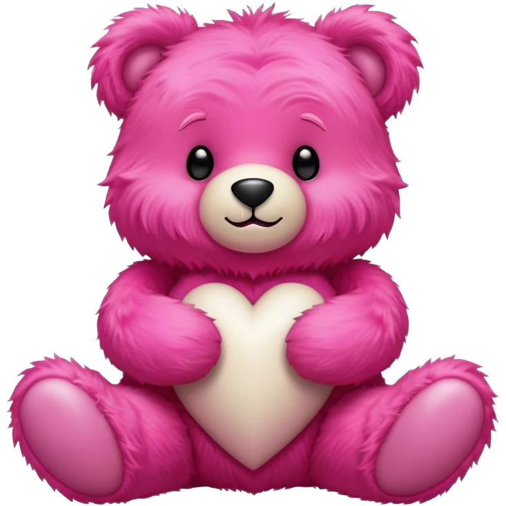 Realistic isolated big full length fluffy hot pink long fuzzy hair valentines Day stuffed Teddy Bear sitting up is happy emoji