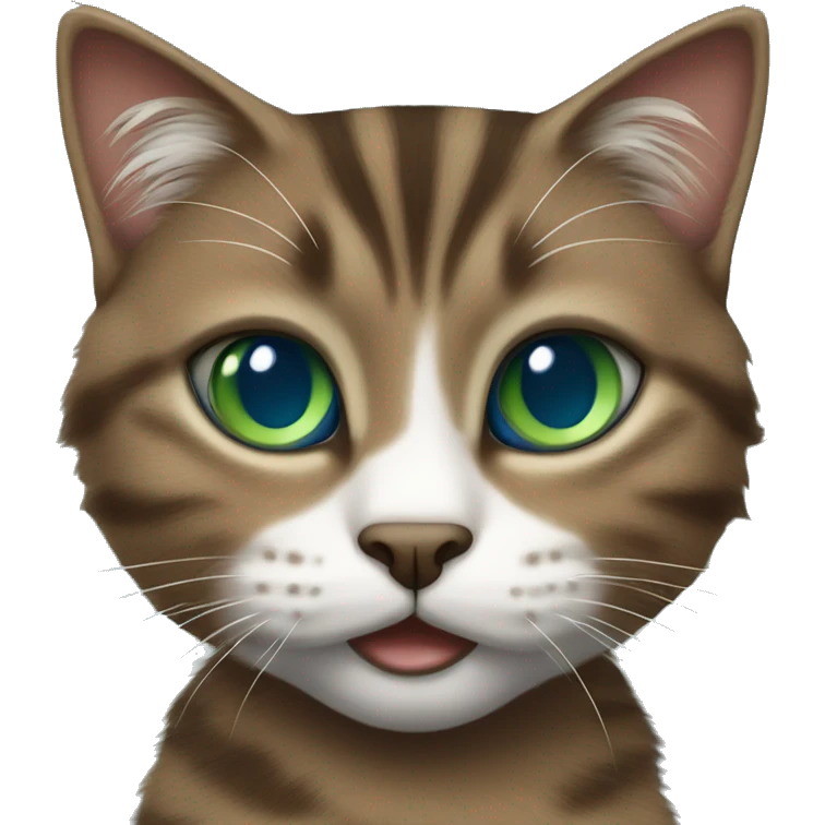 Cheeky fluffy brown tabby cat with white nose and blue green eyes  emoji