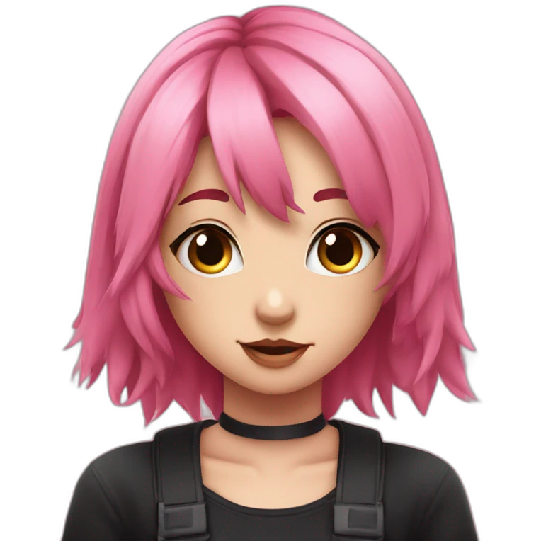 Full body Front view curvy emo girl pink hair sits on the floor straight view hands up black skirt полосатые рваные чулки emoji
