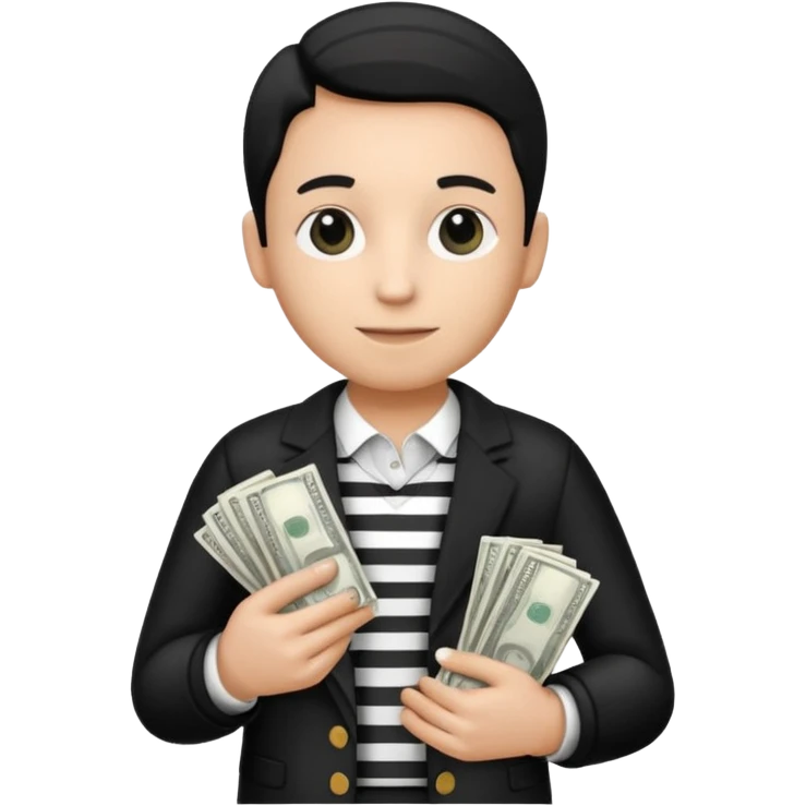 thief with black and white stripe clothes, holding money pack emoji