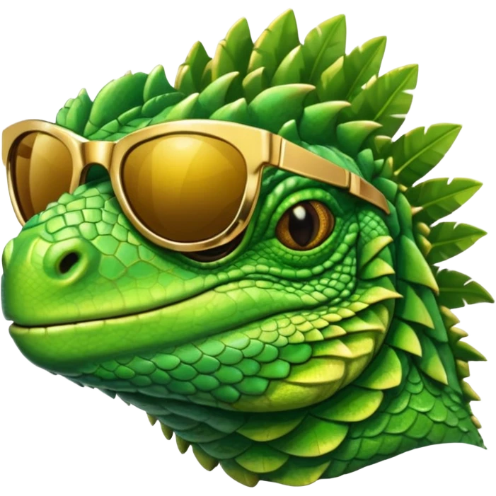 rich capitalist iguana head with golden glossy sunglasses emoji