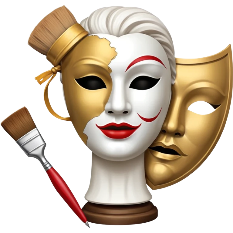 An icon featuring a classical sculpture, a paintbrush, and a theater mask, symbolizing the study of culture and arts. The design includes a world map in the background, representing diverse cultural traditions. Transparent background highlights the exploration of global art and heritage. emoji