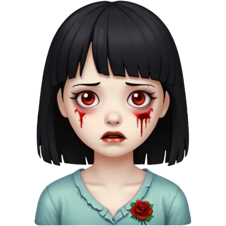 sad zombie girl with black hair and bangs emoji