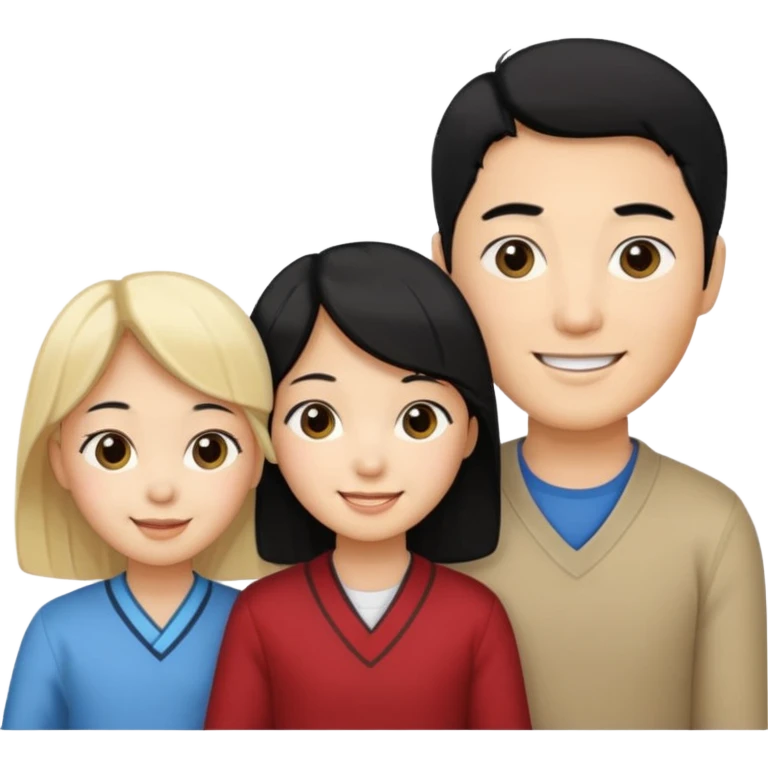 Family korean male x blonde female + black hair kid emoji