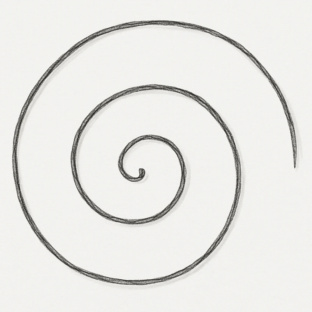 Add a subtle shadow to the Wicken spiral, keep black, white, and grey colors, sketchy and organic style, no background emoji