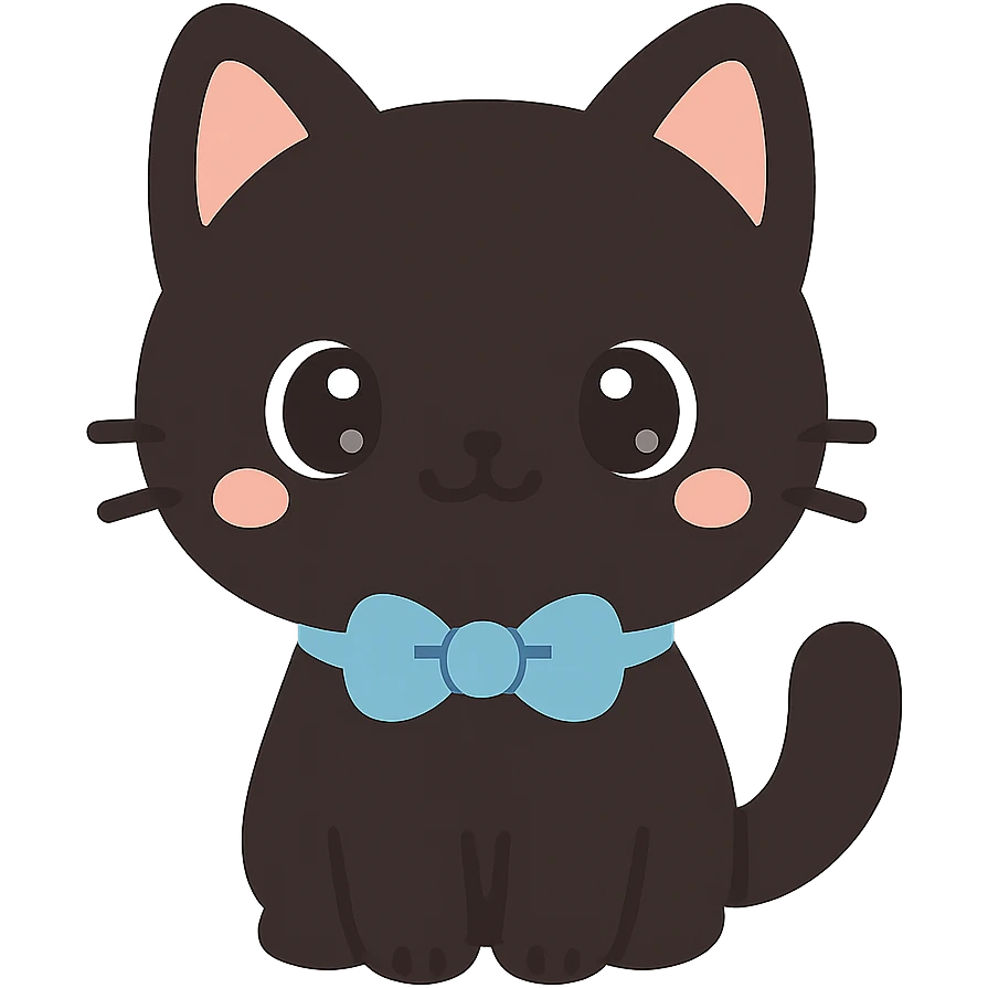 black cat wearing a blue bowtie collar, cute and friendly style emoji