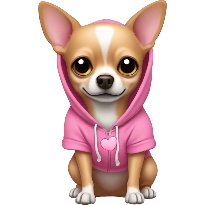 Chihuahua wearing a pink heart hoodie emoji