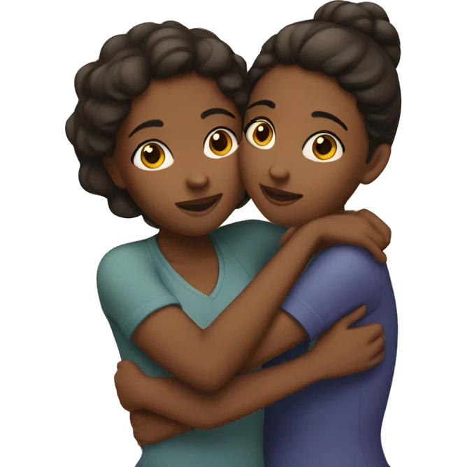 Two brown girls hugging  emoji