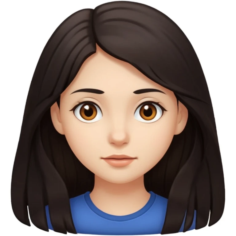 Yo, de cabello largo y oscuro, piel blanca, ojos café, tierna  emoji