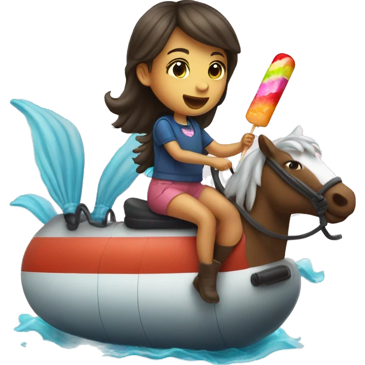 Cute girl riding a horse while on a submarine and eating a popsicle  emoji