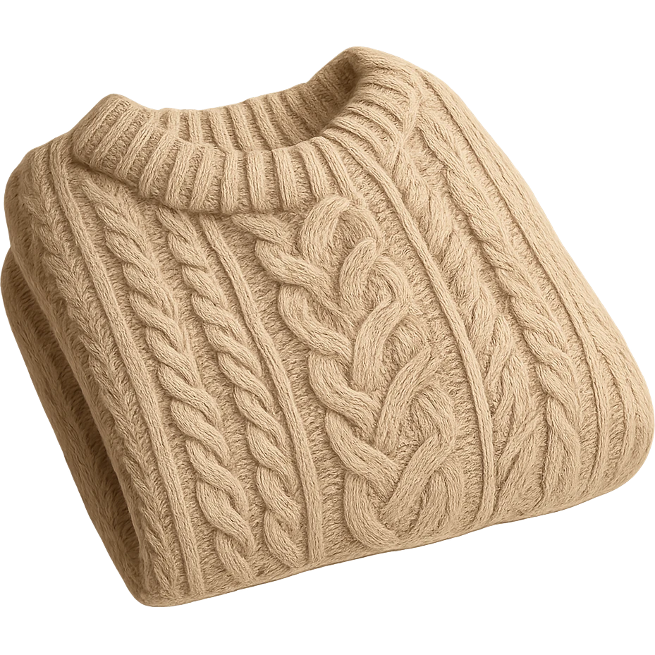 Remove the background, keep the knitted sweater folded neatly, cozy, soft texture, transparent background. emoji