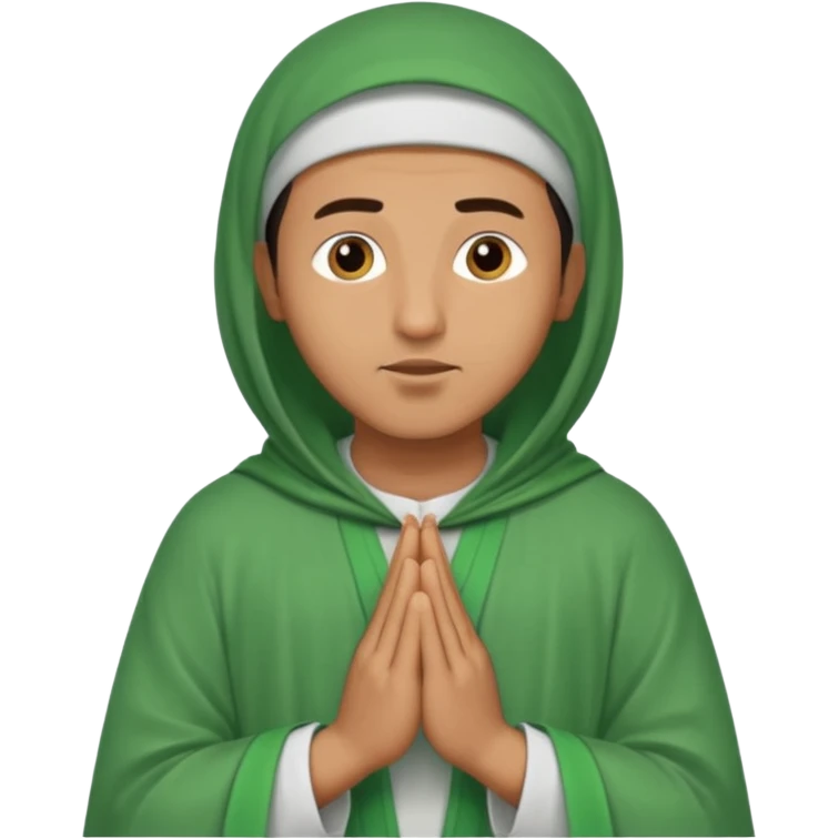 an Algerian man praying, dressed in green with a djellaba emoji