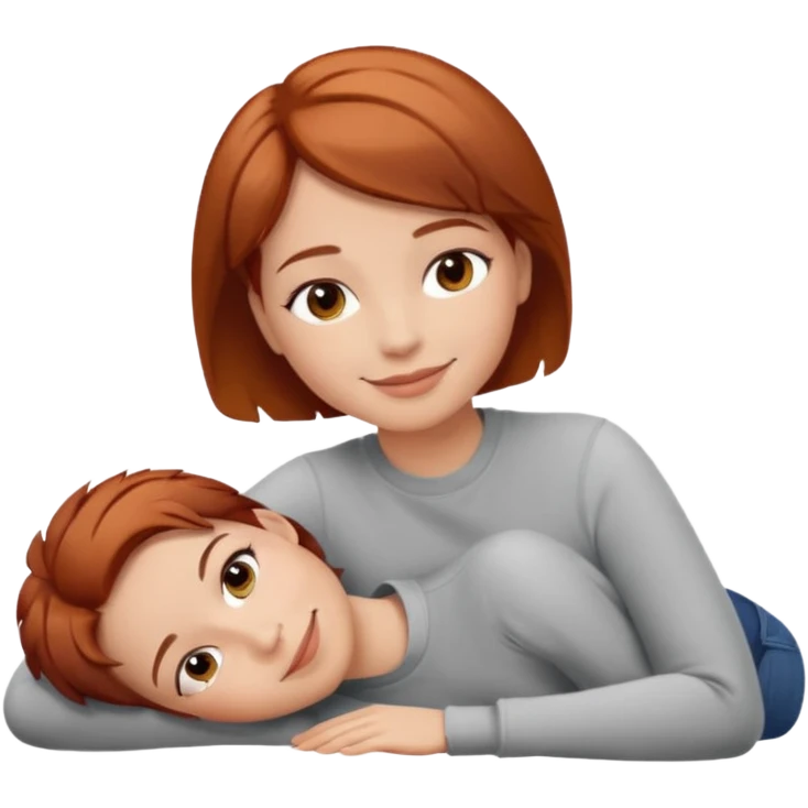 a woman, alone, short hair, light skin, auburn hair, laying on her side emoji