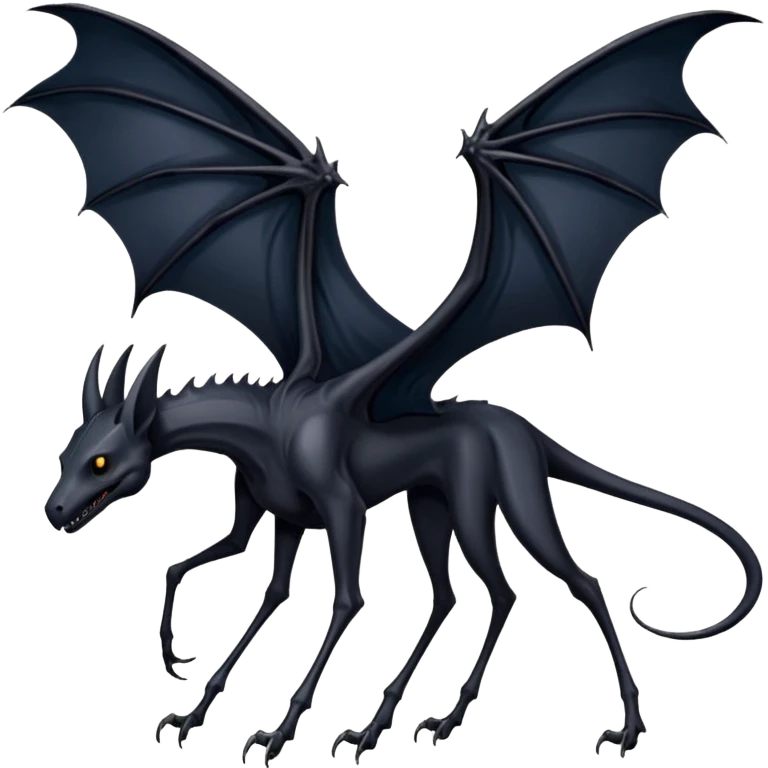 thestral: Winged horses visible only to those who have witnessed death and understand its significance. Can u make it thinner? Like an achal tekkine? Long legs, wings like from a bat emoji