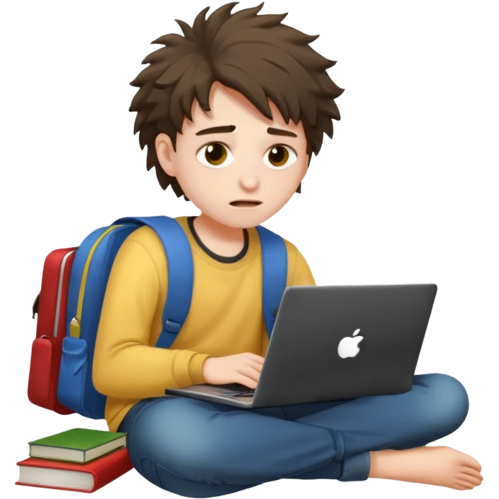 a student crashing out with the laptop on the lap and books on the side -  an emoji for the emoji keyboard  emoji