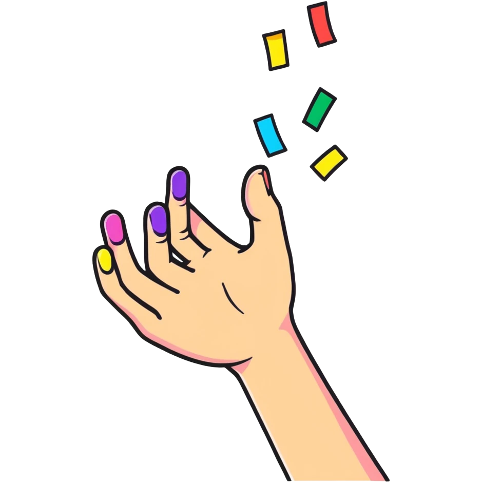 zesty hand gesture with dramatic fingers, rainbow confetti emoji