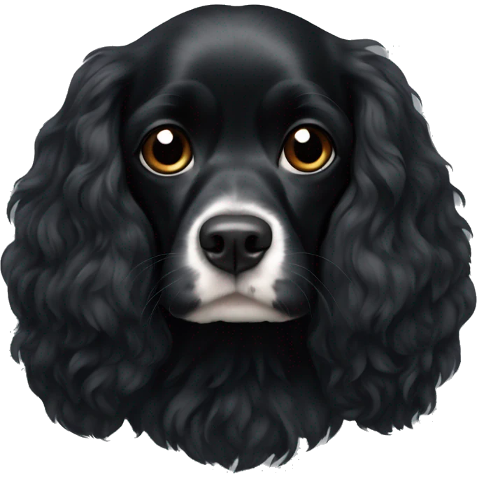 Small completely black king spaniel with black fur on his whole face and white fur on chest emoji