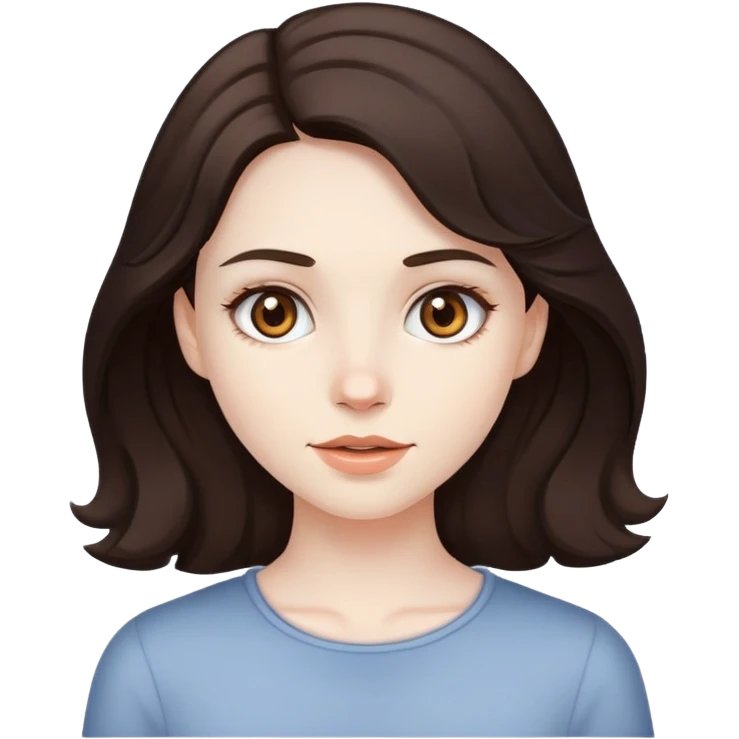pale skin girl with brown eyes. medium slightly wavy dark hair emoji