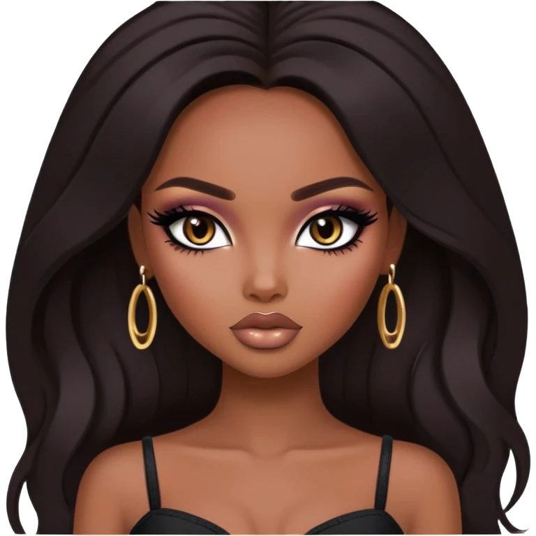 african beauty standard, dark hair, pretty makeup, pretty bratz baddie, black eyeliner emoji