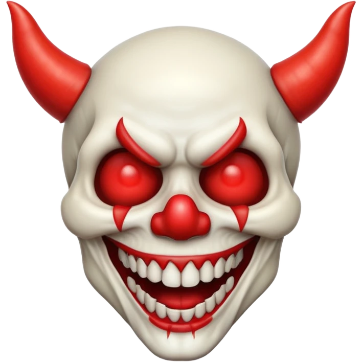 skull with large devil horns and a red clown nose, no skin or flesh, emoji style emoji