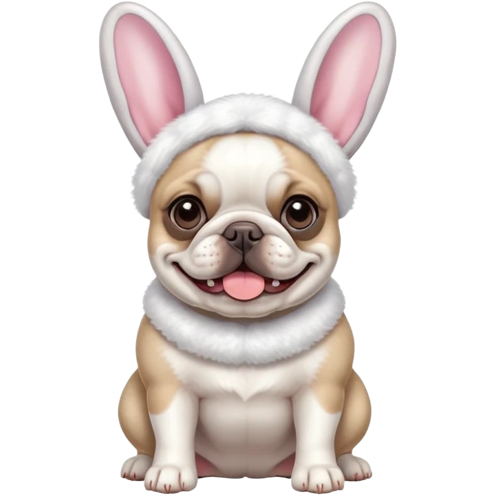 French Bull dog dressed as Easter bunny dancing  emoji