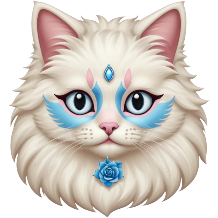 Neva masquerade cat, very fluffy, with pale blue eyes and rose nose emoji