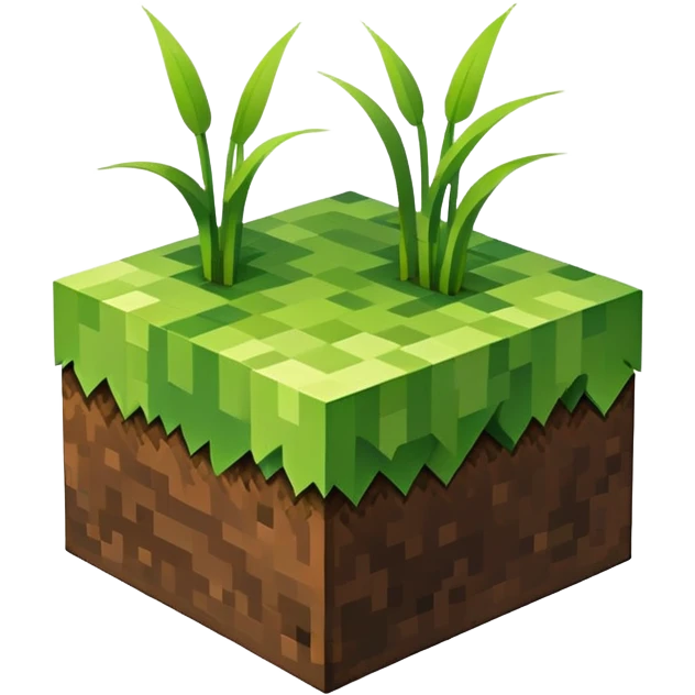 Minecraft grass block, square shape, brown and green, smooth emoji