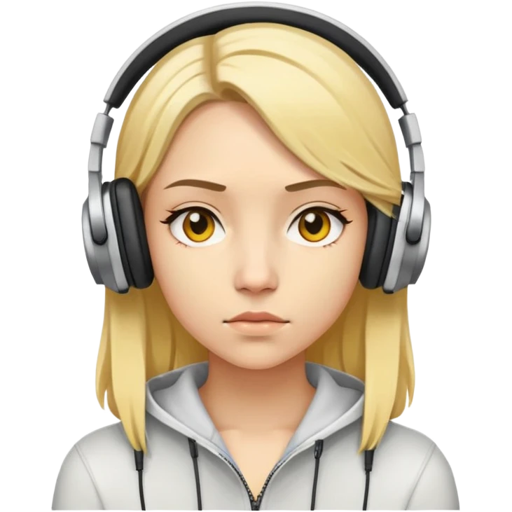 "- Nữ
- 20 tuổi
- Da vàng
- Tóc vàng ngang vai
- Mặt nghiêm túc
- Đeo tai nghe

" emoji
