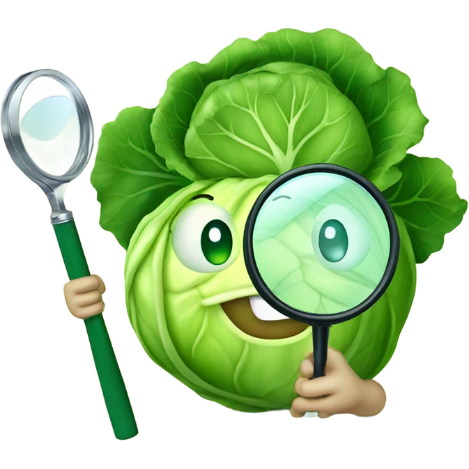 smiling cabbage hold magnifying glass emoji