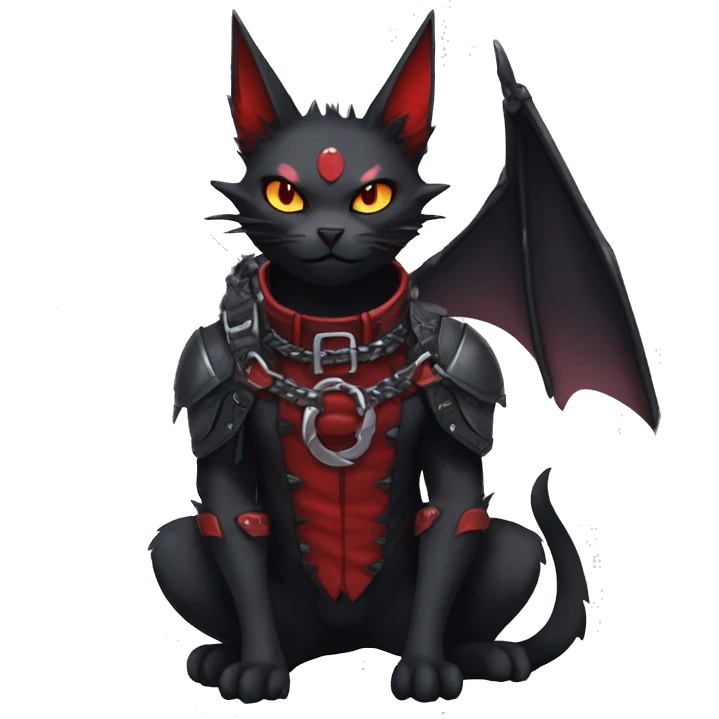 cool edgy black punk red ethereal fantasy nargacuga-bat-cat-Fakemon collar harness full body emoji