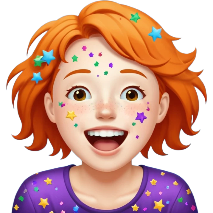 Character falling backward laughing, spilling stars/confetti from mouth emoji