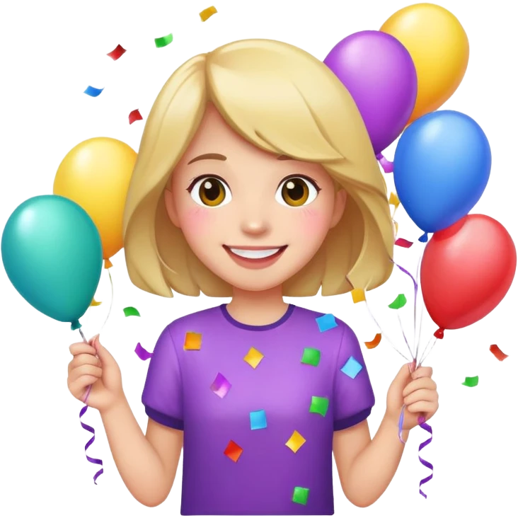 Girl with balloons and confetti emoji