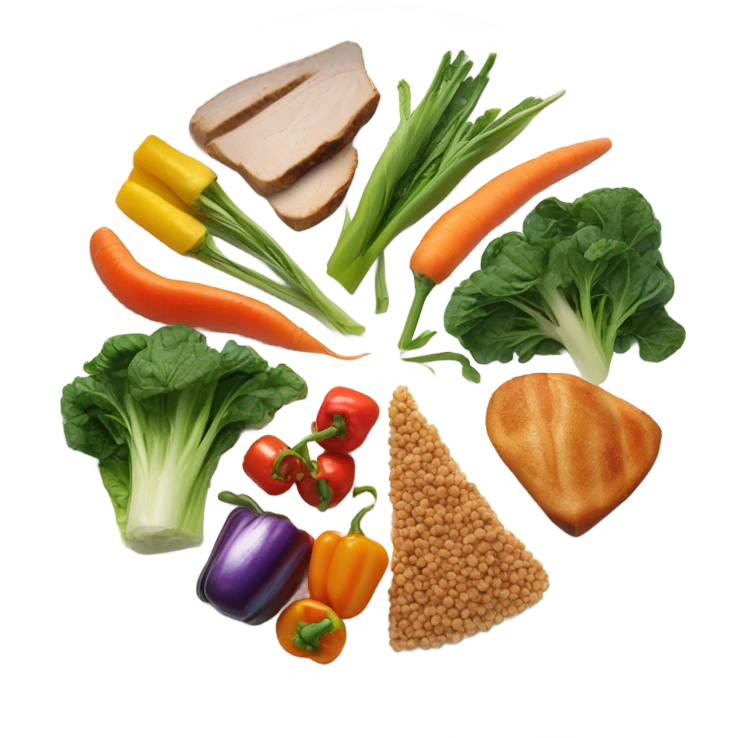 round white plate with healthy food emoji