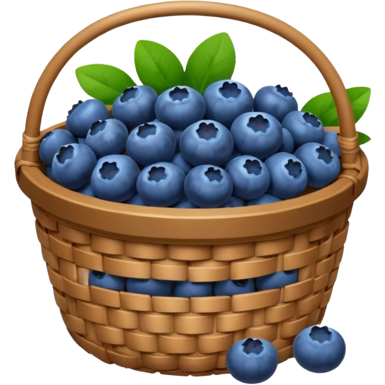 a basket of blueberries with a few leaves emoji