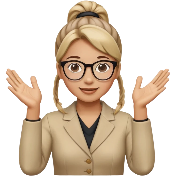 Profesora con gafas y coleta haciendo palmas emoji