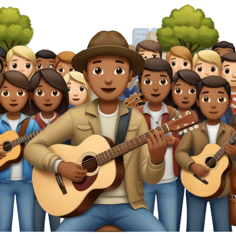 Street Musician in fan photo with crowd, Street Memories. emoji