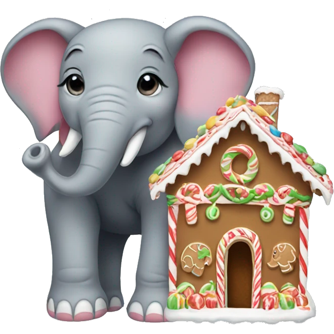 Elephant holding a gingerbread house emoji