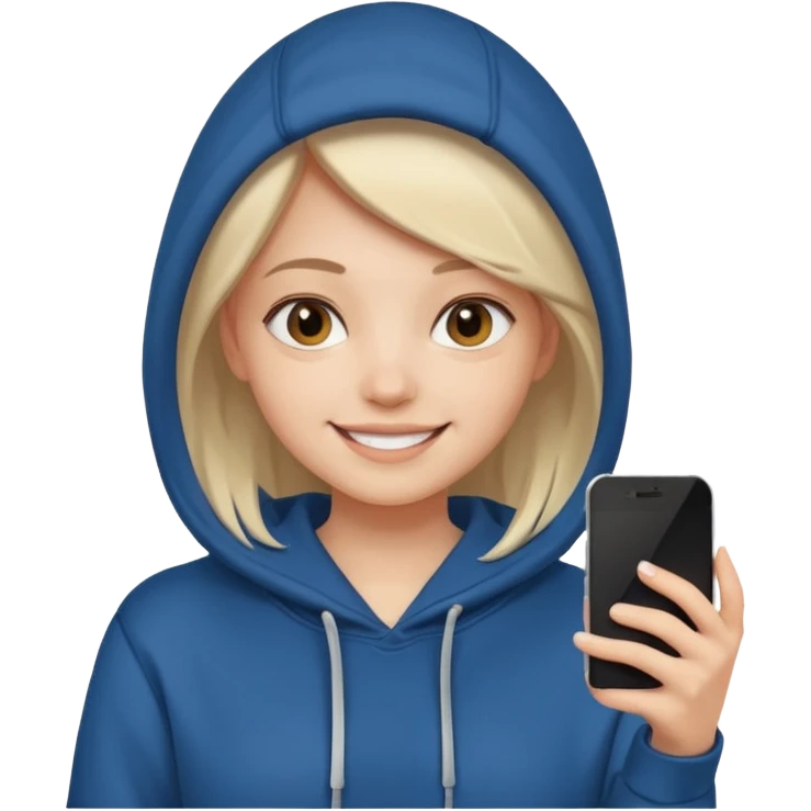 smiling girl in hoodie selfie emoji