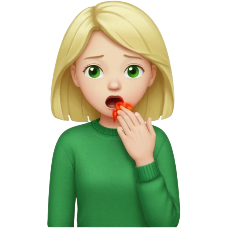 blonde girl in green jumper cough emoji