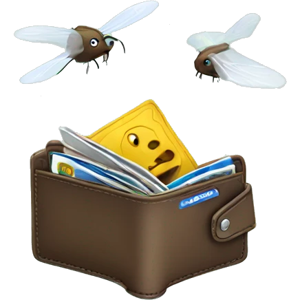 Wallet having no money and flies coming out emoji
