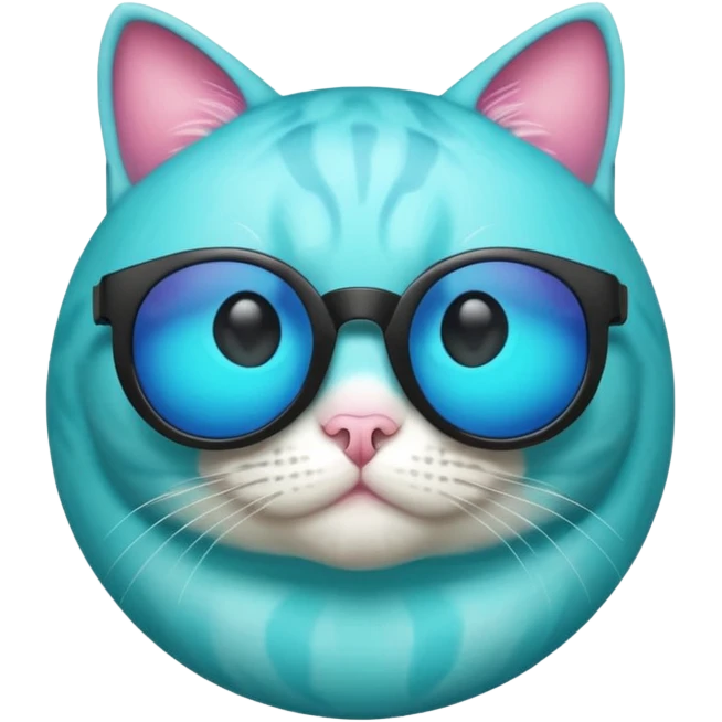 Cat A sphere in thermal camera effect, cyan color wearing sunglasses emoji