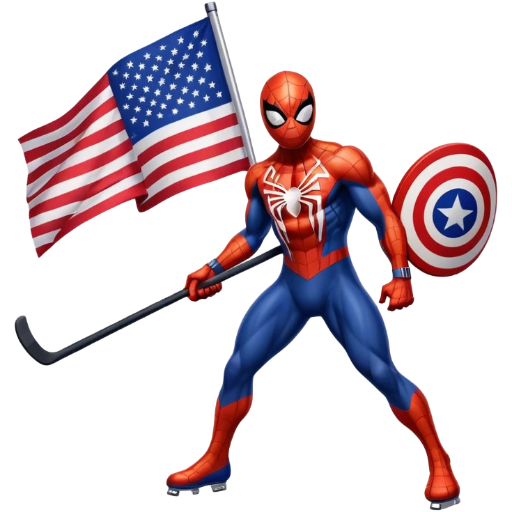 Muscular Spider-Man with hockey stick and USA flag emoji