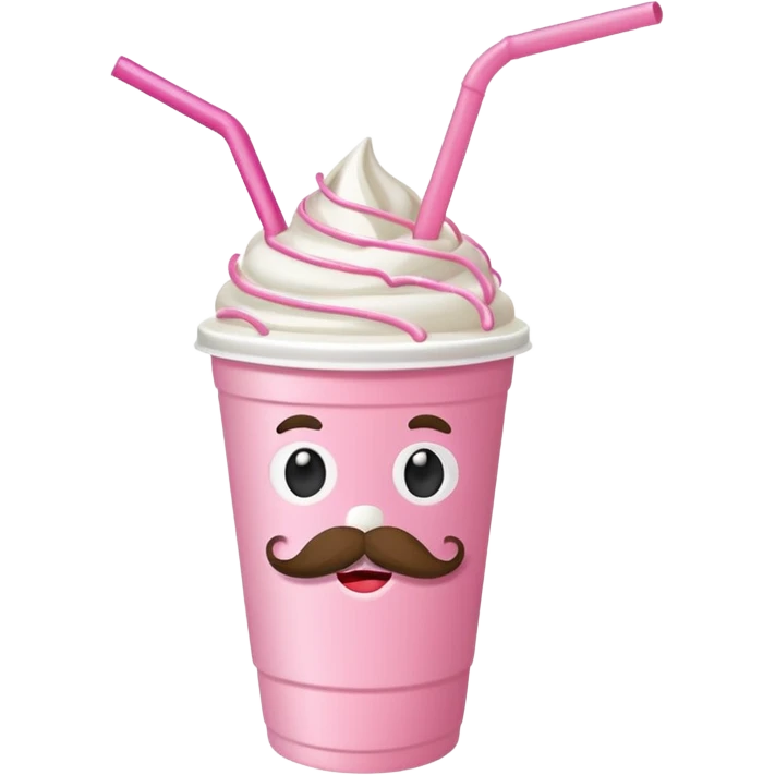 strawberry milkshake in a take-out cup with mustache emoji