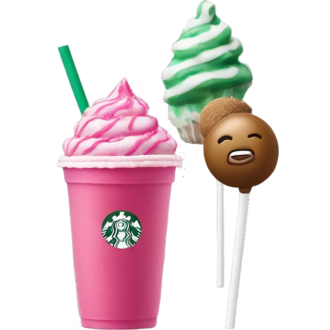 pink iced tea Starbucks drink next to a Starbucks cake pop emoji