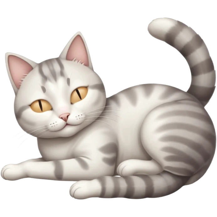grey and white small cat eyes closed lying down upside down with paws stretched out straight in different directions emoji